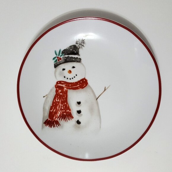 NEW Set of 4 Over and Back Christmas Snowman Salad Plates 8" Porcelain N… - Picture 2 of 6